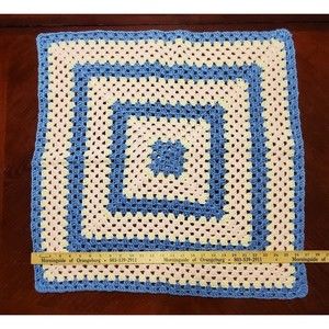 New Hand Knit Baby Crib Blanket Throw Afghan Pink Cream Blue Size 26" x 26"